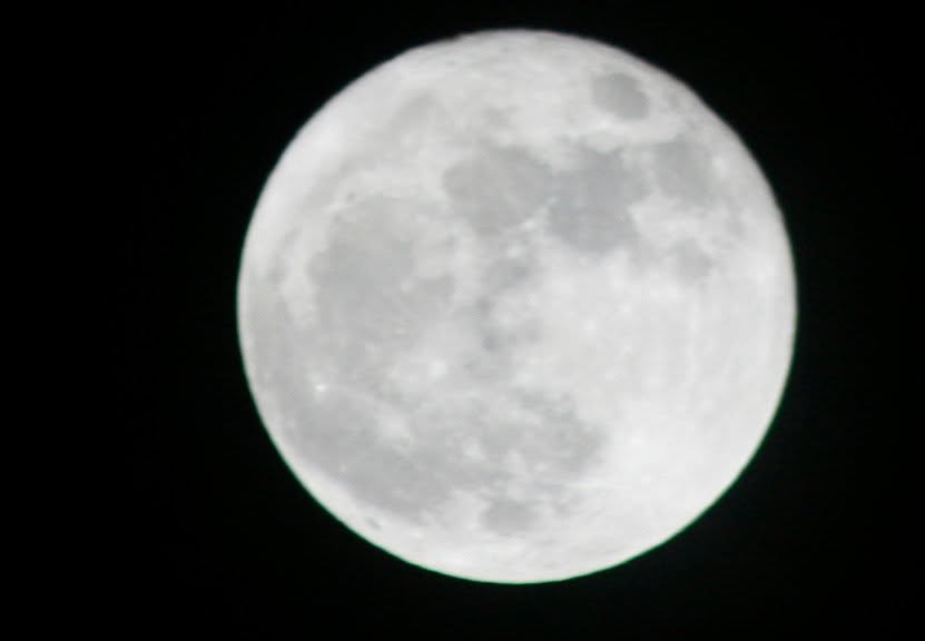 A bright full supermoon against a black sky.