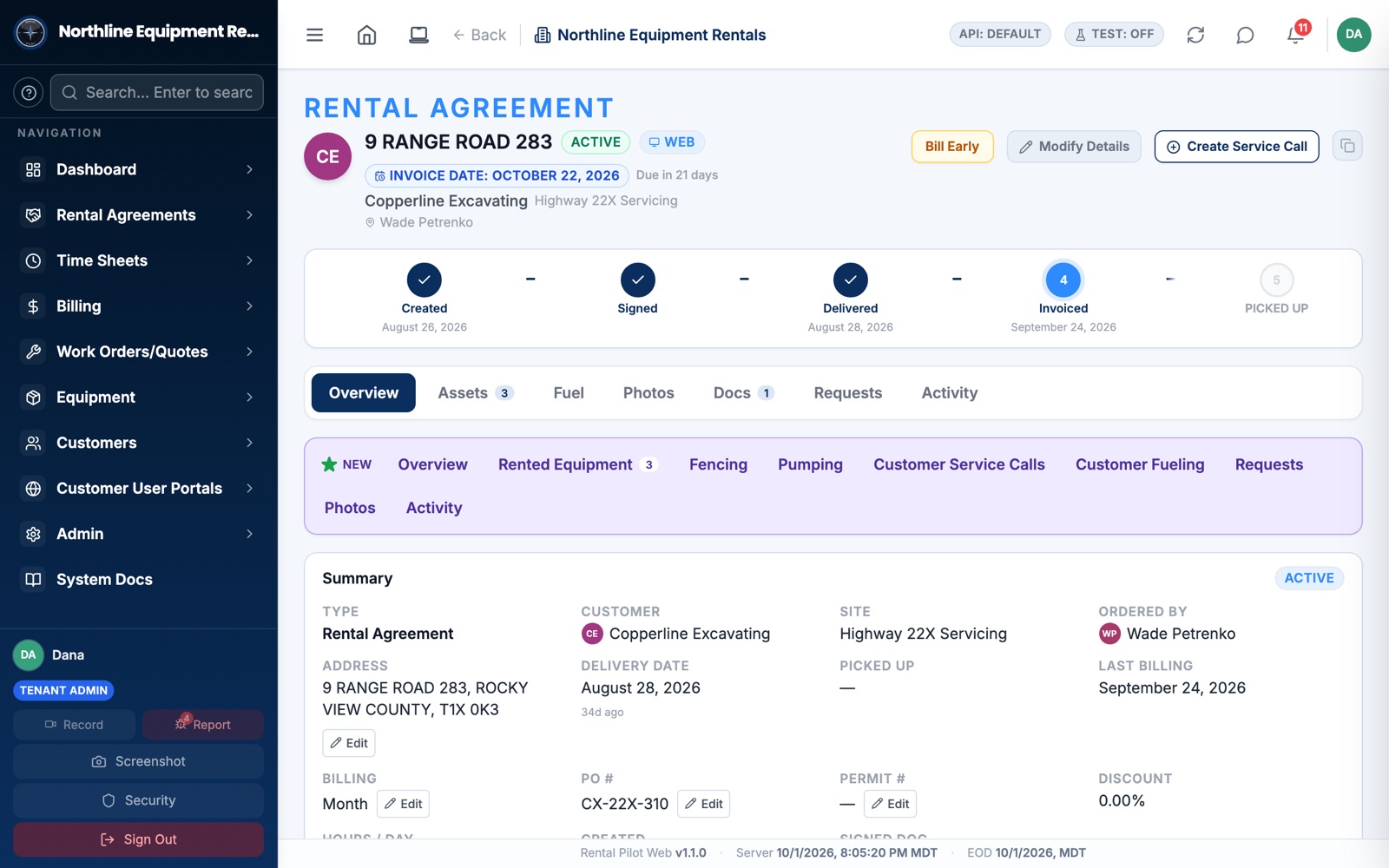 A rental agreement screen in the React web app.