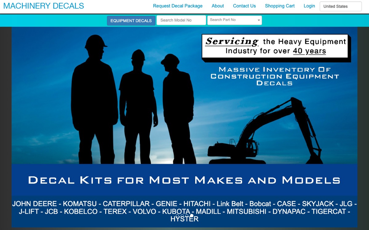 The Machinery Decals storefront home page.