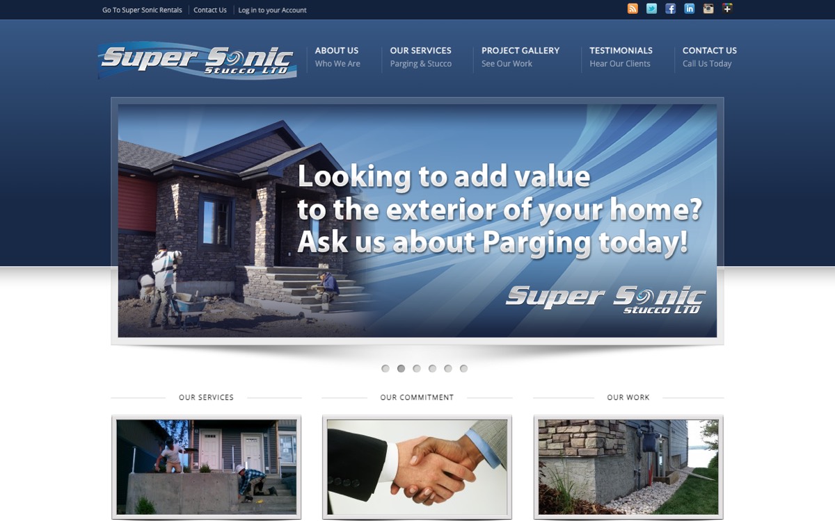 The Super Sonic Stucco website home page.